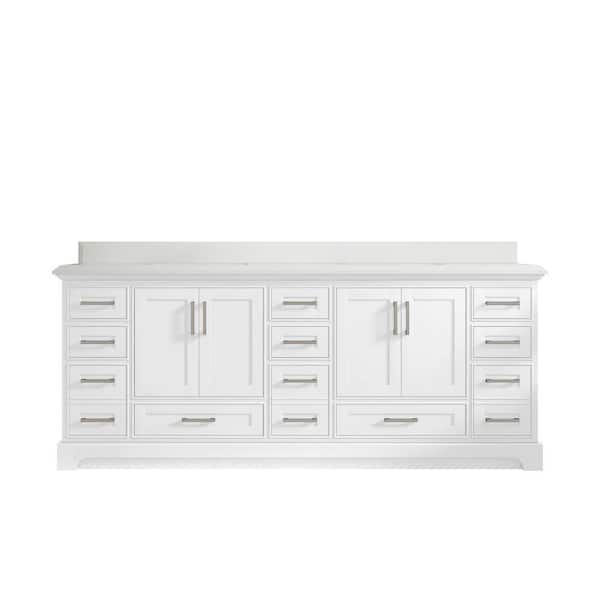 Willow Collections Fenway 84 in. W x 22 in. D x 36 in. H Double Sink Bath Vanity in White with 1.5" White Quartz Top