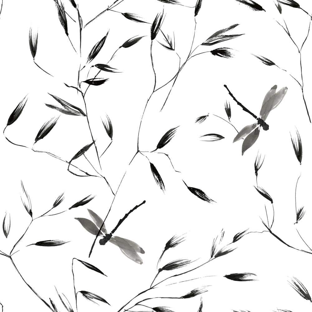 Black and White Dragonfly Print Peel and Stick Wallpaper