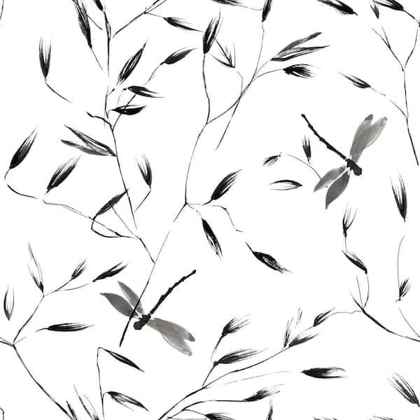 Watercolor Bamboo Black and White Wallpaper, Self-adhesive Removable W 