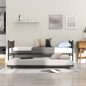 Black Twin Size Metal Daybed with Trundle Mattress Foundation Heavy-Duty Sofa Bed