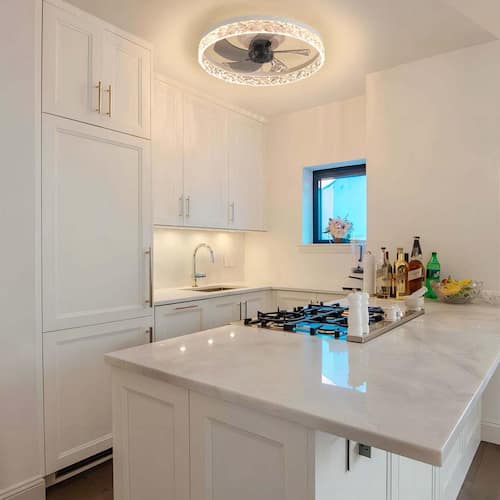 19.69 in. White Pleated Crystal LED Indoor Ceiling Fan with Light and ABS Blades,Remote Control for Living Room Ceiling Fans