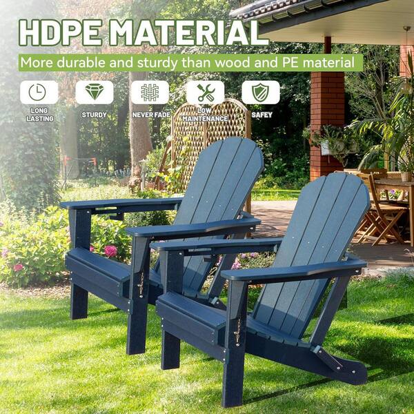 Dark Blue Outdoor Folding Plastic Adirondack Chair with Cup Holder