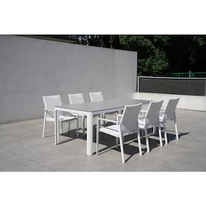 Versailles White 7-Piece Aluminum Outdoor Dining Set with Sling Set in White