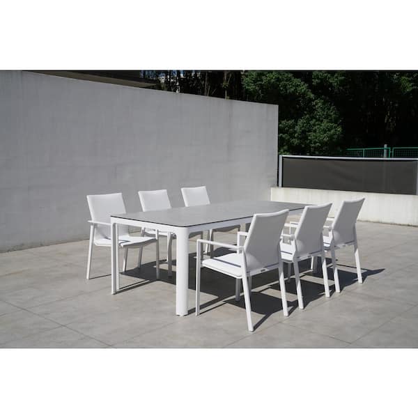 BELLINI HOME AND GARDENS Versailles White 7-Piece Aluminum Outdoor Dining Set with Sling Set in White