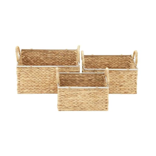 Litton Lane Seagrass Handmade Storage Basket with Handles (Set of 3)