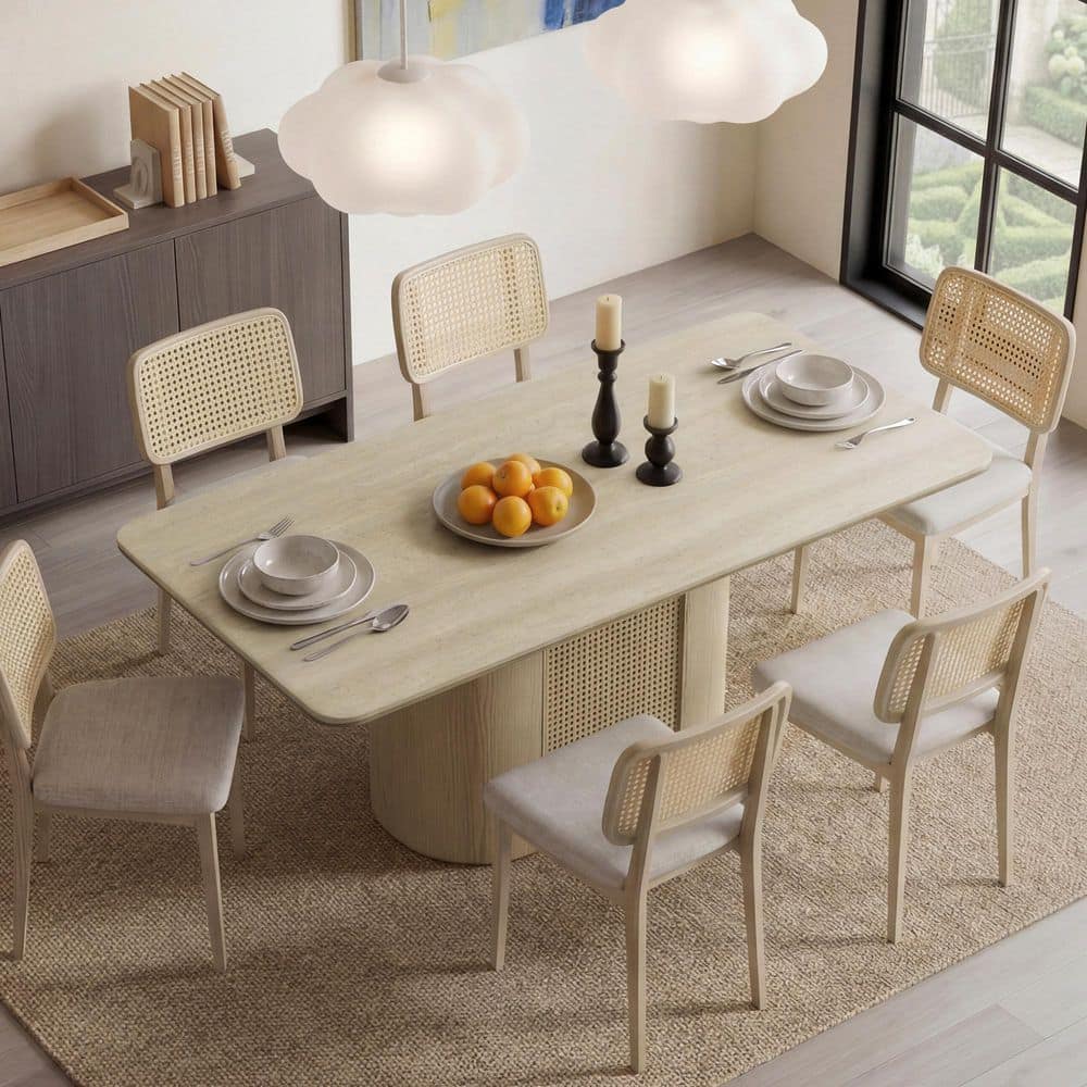 Helene Modern Oak Ceramic 78.74 in. Column Base Dining Table Seats 8 price history on PriceWatchPro