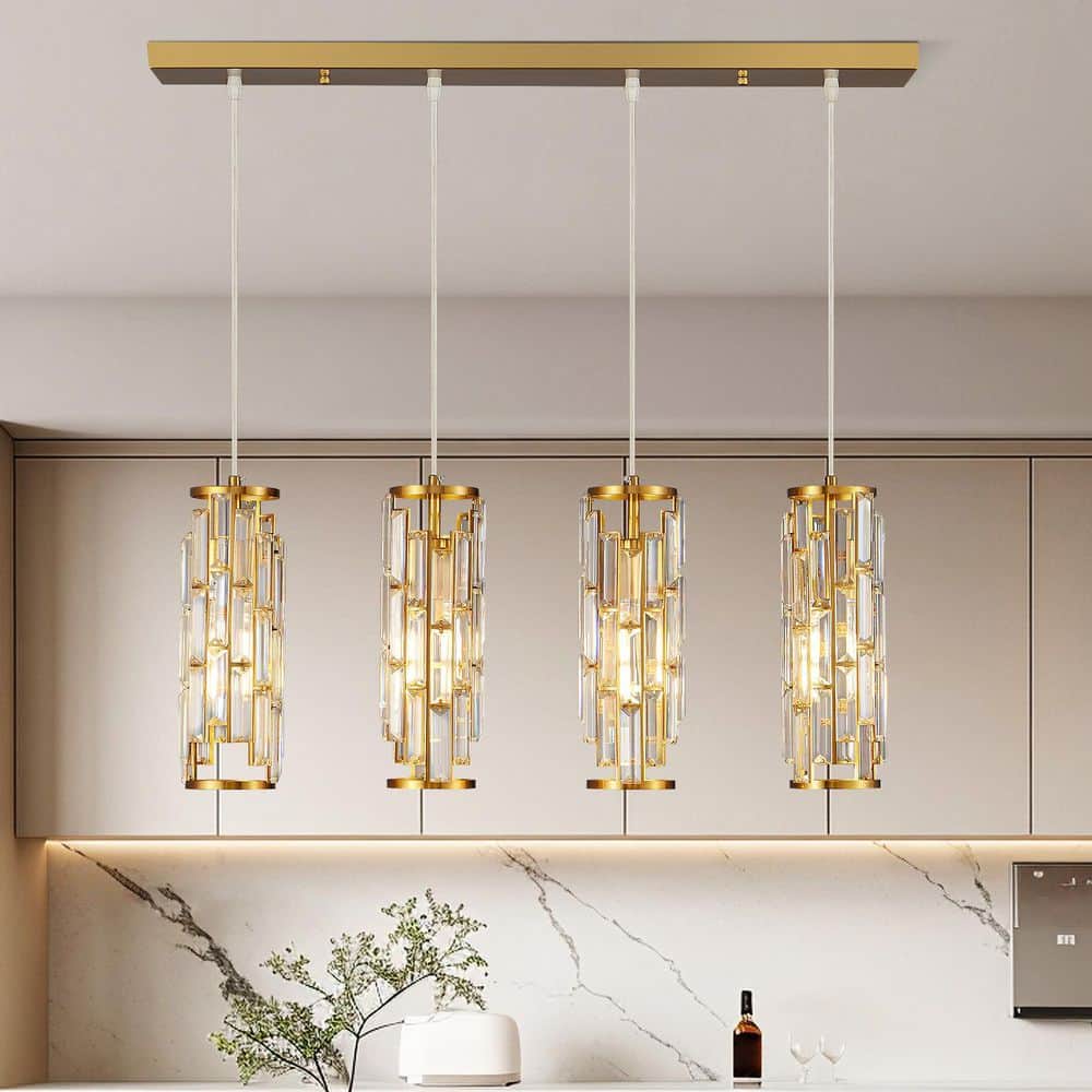 Home Lighting 60W 4-Lights Gold Modern Crystal Pendant Light Adjustable for Kitchen Island, No Bulbs Included price history on PriceWatchPro