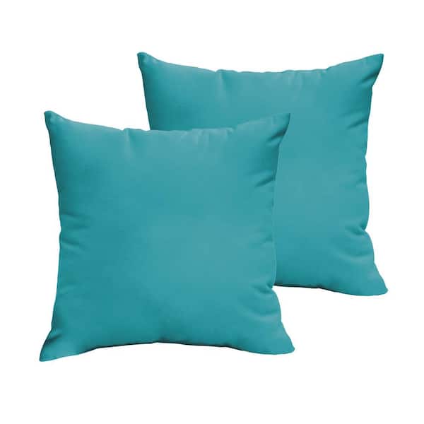 SORRA HOME Aqua Blue Outdoor Knife Edge Throw Pillows (2-Pack)