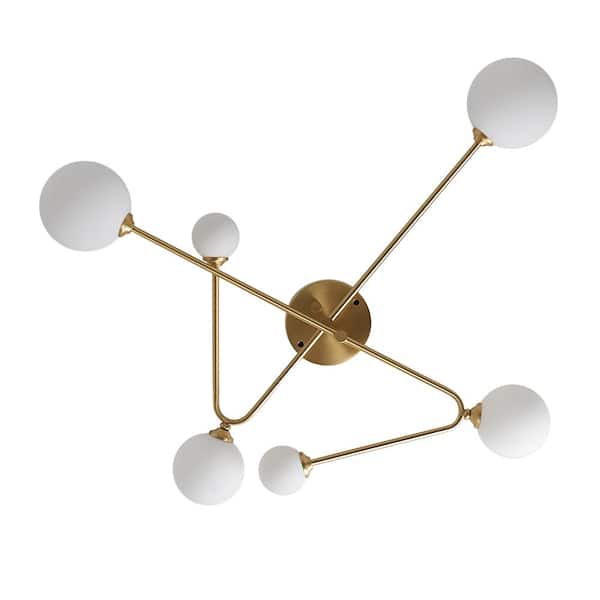 HUOKU Ceder 33.9 in. 6-Light Brass Sputnik Semi-Flush Mount
