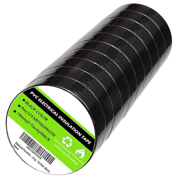 0.7 in. x 30 ft. Black Electrical Tape Dustproof Adhesive for Home Vehicle Circuit Wiring 10-Pack