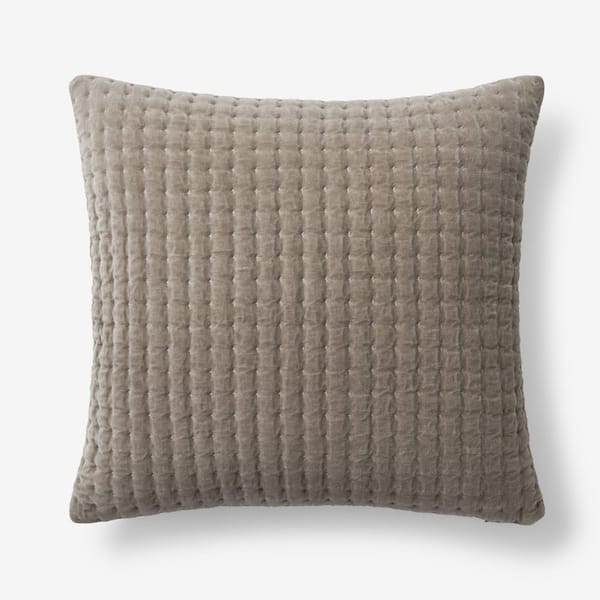 Legends Luxury Tufted Stitch Velvet Decorative Taupe 20 in. L x 20 in. W Throw Pillow Cover