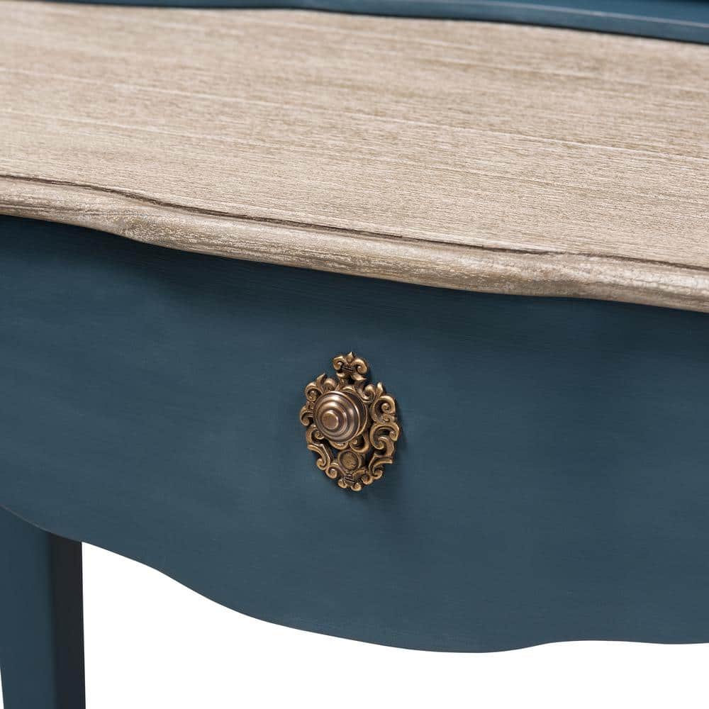 Celestine French Provincial Blue Spruce 40'' Wood Writing Desk with Brass Knobs