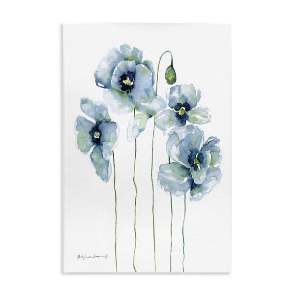 Modern Poppy Blooms Blue Abstract by Stephanie Workman Marrott Unframed Graphic Art Print Nature 10 in. x 15 in.