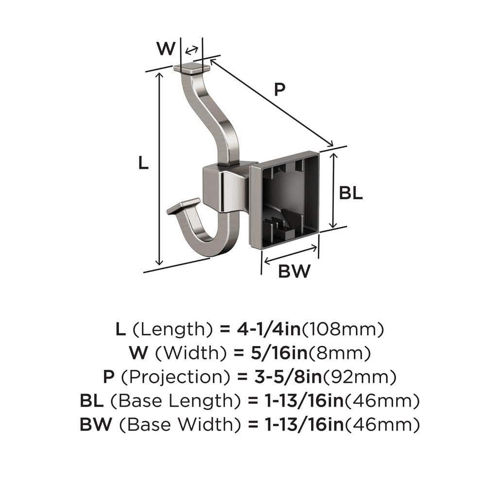 Brushed Nickel Double Prong Wall Mounted Hook