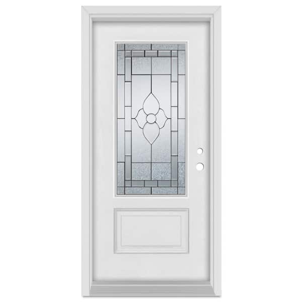 Stanley Doors 32 in. x 80 in. Traditional Left-Hand Patina Finished Fiberglass Mahogany Woodgrain Prehung Front Door