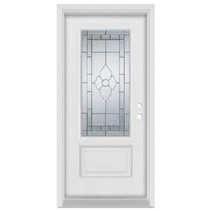 36 in. x 80 in. Traditional Left-Hand Patina Finished Fiberglass Mahogany Woodgrain Prehung Front Door