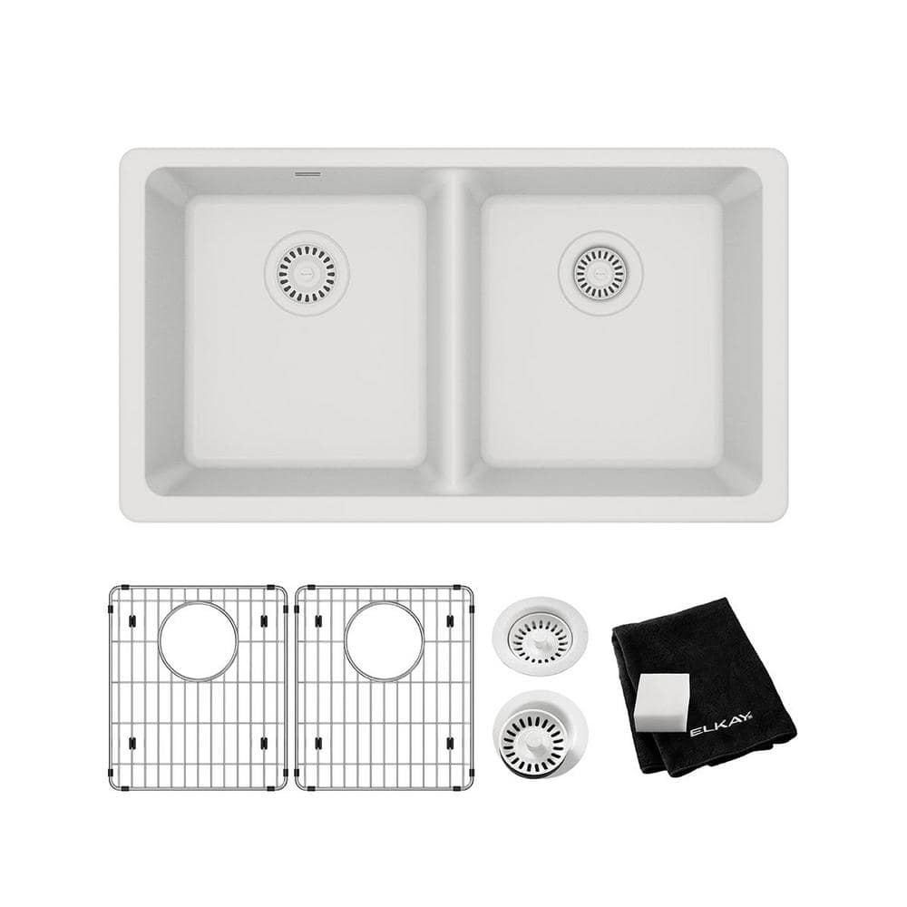 UPC 094902128085 product image for Quartz Classic  33in. Undermount 2 Bowl  White Granite/Quartz Composite Sink w/  | upcitemdb.com
