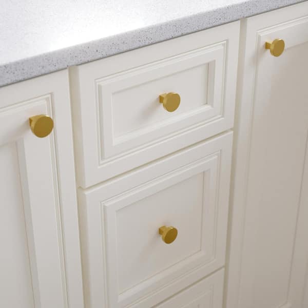 Flat Round 1-1/8 in. (28 mm) Modern Gold Cabinet Knob
