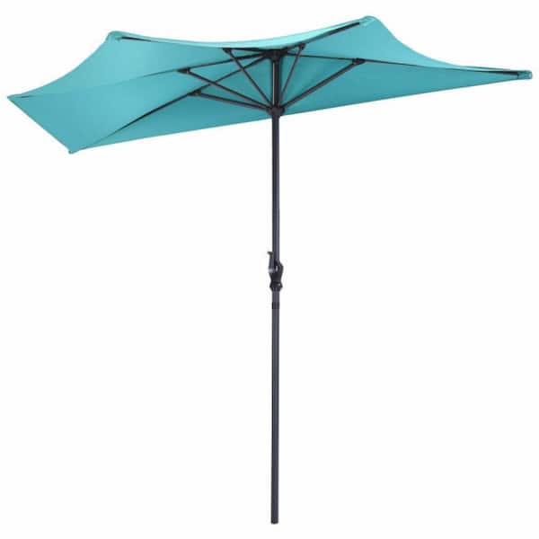 9 ft. Patio Bistro Half Round Patio Umbrella without Weight Base in Turquoise