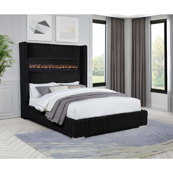 Lustra Black Velvet Wood Frame California King Platform Bed