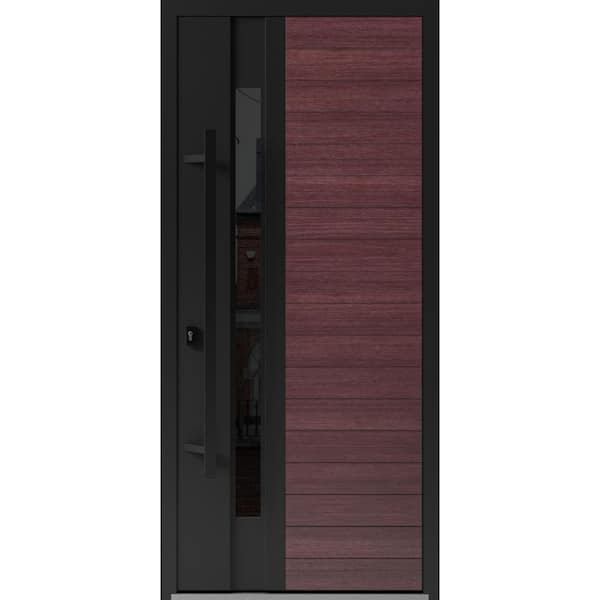 VDOMDOORS 0162 36 in. x 80 in. Right-hand/Inswing Tinted Glass Red Oak Steel Prehung Front Door with Hardware