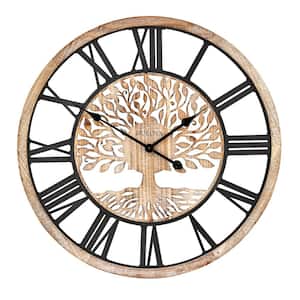 Tree of Life oversized 26.75 in. wall clock with a wood grain case, Roman numerals