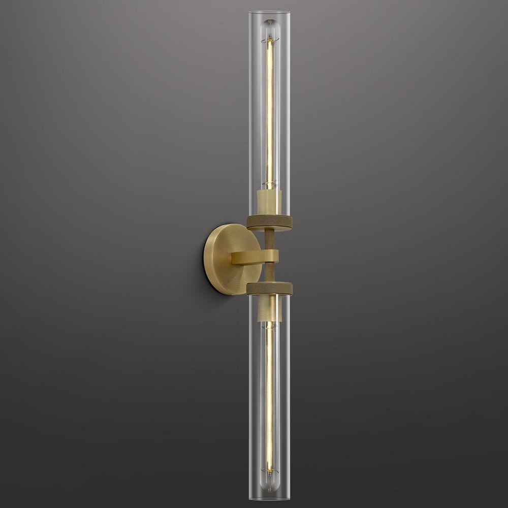 30 in. 2-Light Knurled Linear Brass Wall Sconces, Glass Hardwired Wall Light for Bathroom, Living Room, Bedroom(1-Piece) price history on PriceWatchPro
