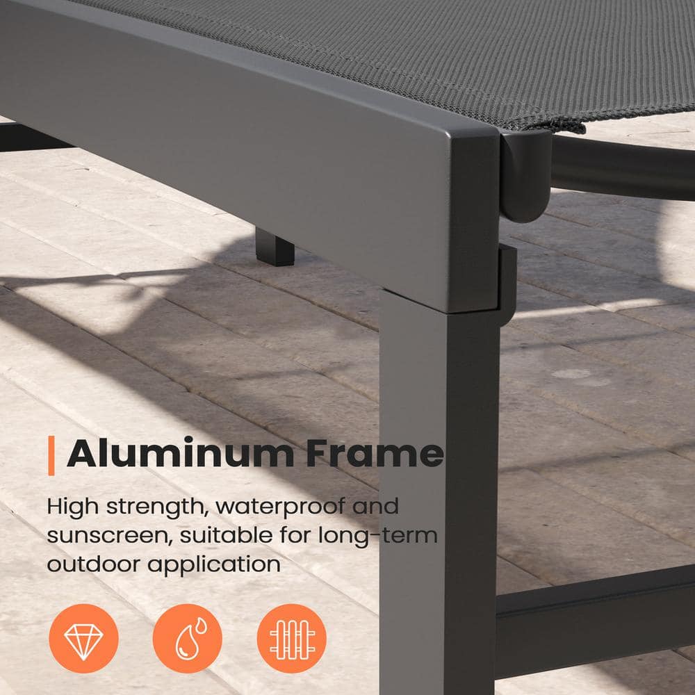 Black Adjustable Aluminum Outdoor Chaise Lounge Set with Wheels