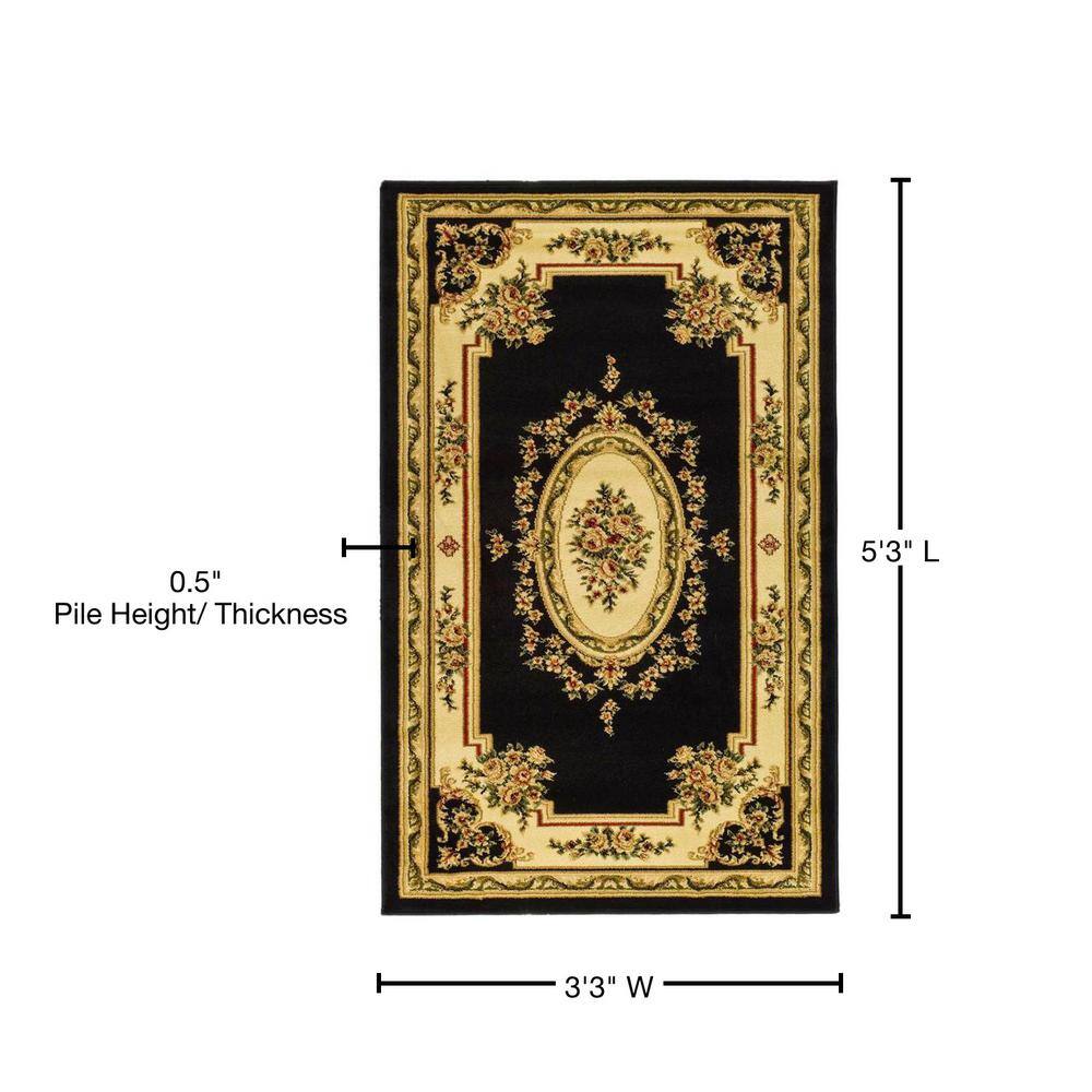 Black and Ivory Floral Synthetic Rectangular Area Rug