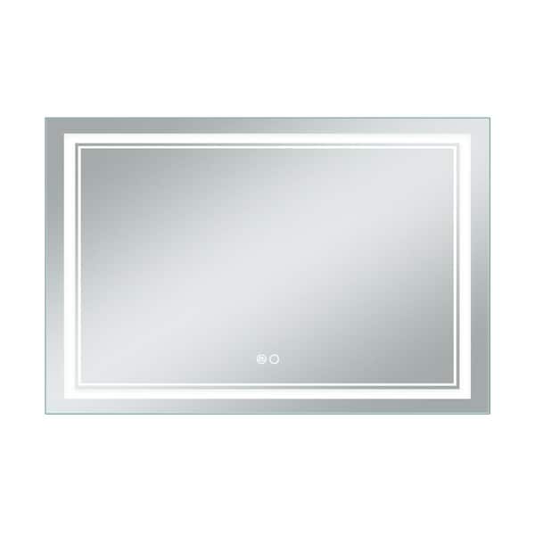 EPOWP 35 in. W x 24 in. H Small Rectangular Frameless Anti-Fog Wall Mounted Bathroom Vanity Mirror in Silver