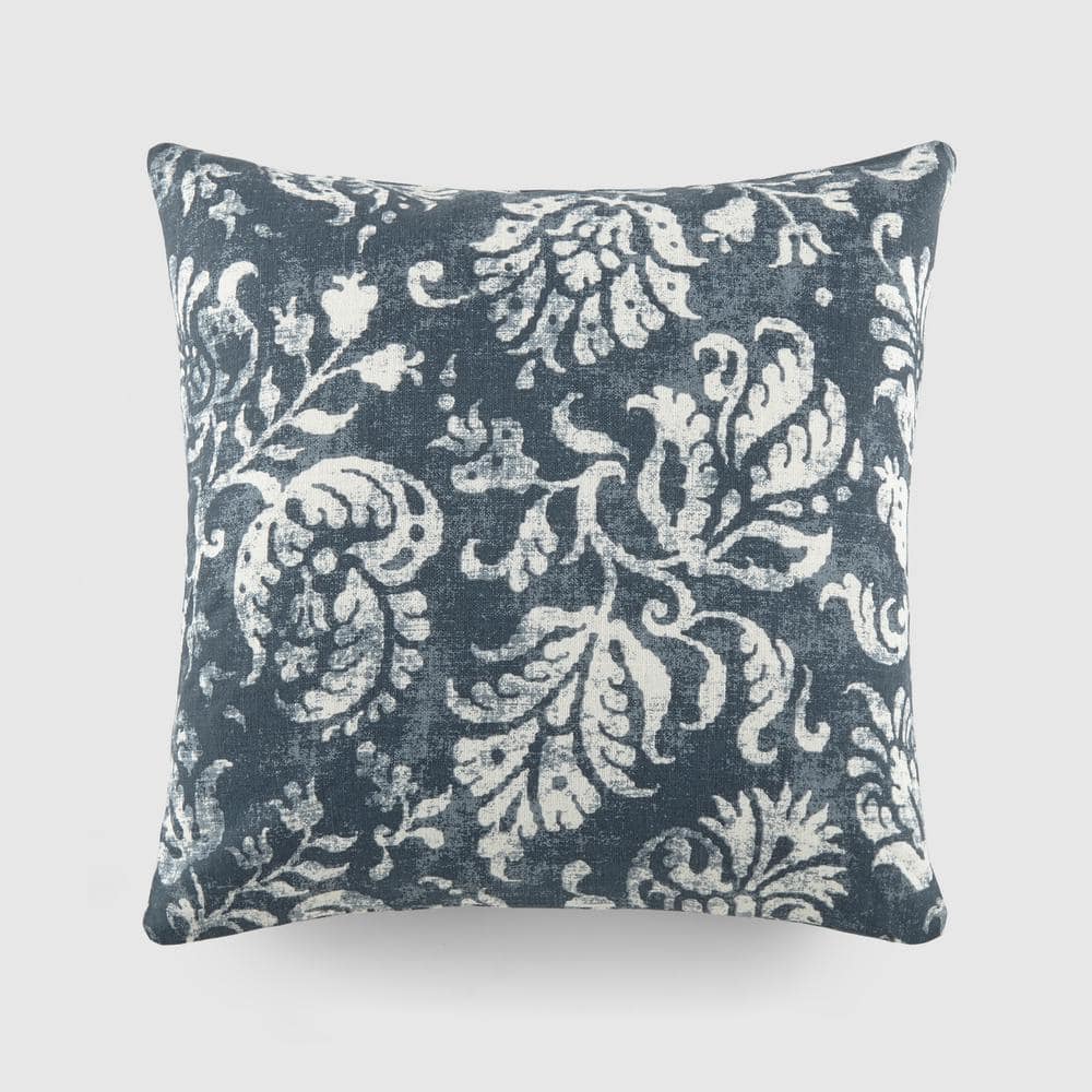 Becky Cameron Distressed Floral Navy Elegant Patterns Cotton 20in X 20 