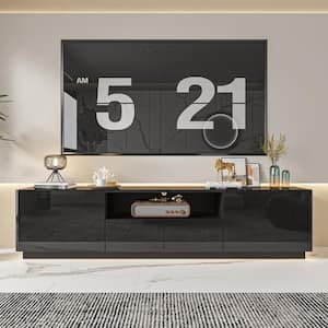 Black Mirror Finished Luxury Wooden TV Stand Entertainment Center for TVs up to 75 in. with 4-Drawers, 1-Shelf and Light