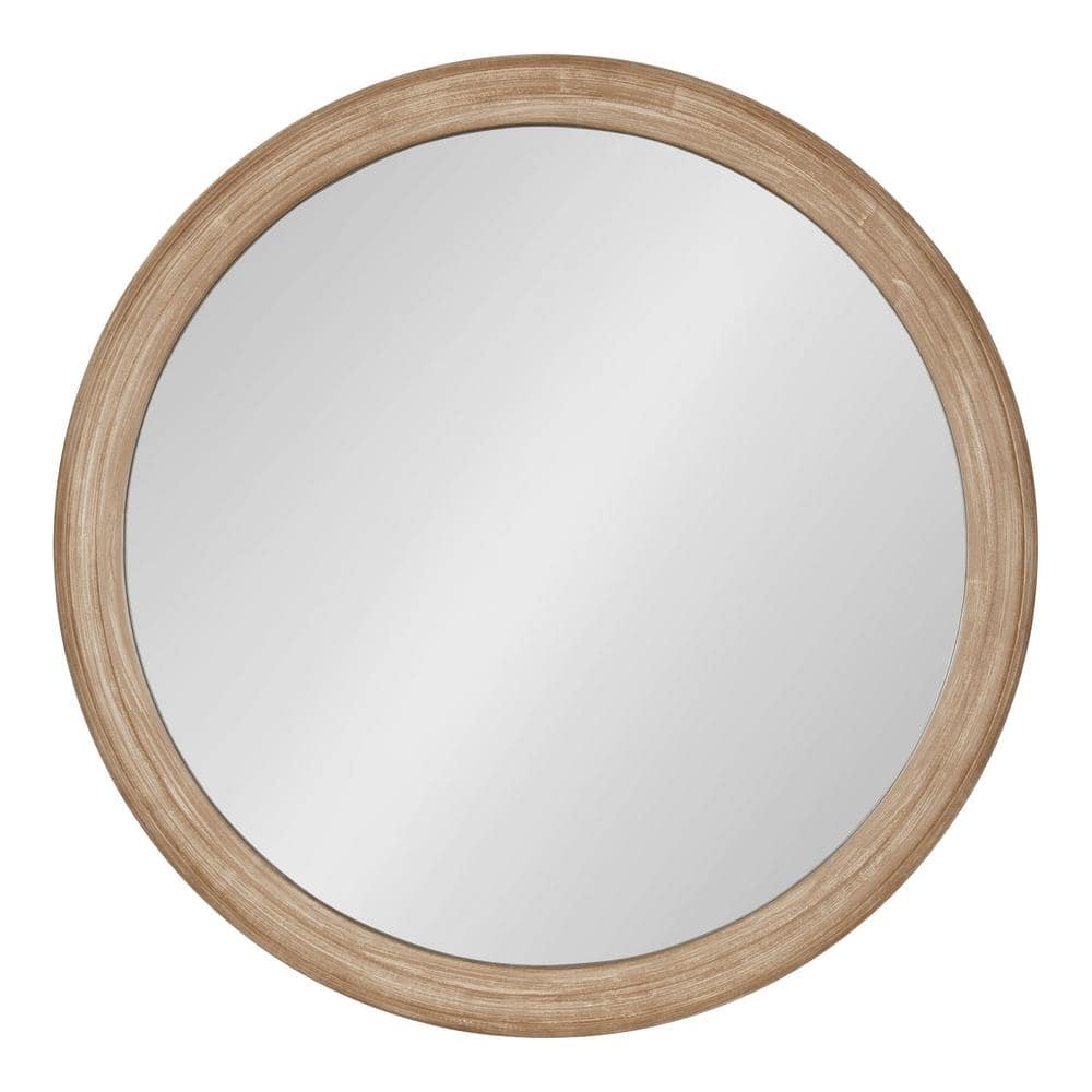 Rustic Brown 28" Round Wood Framed Wall Mirror