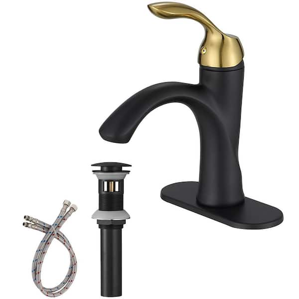 BWE Single Hole Single Handle Bathroom Faucet RV Faucet Deck Mount 1 Hole or 3 Holes With Pop Up Drain in Gold Black