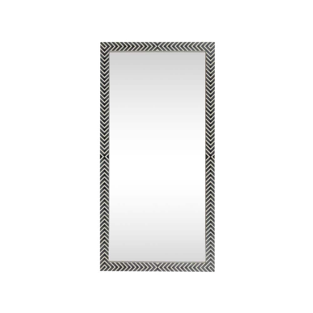 Chevron Hand-Painted Black and White Wood Mirror