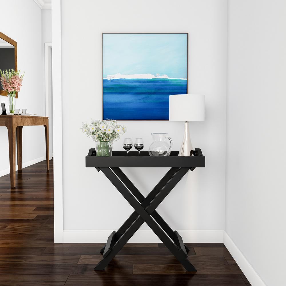Black Wooden Folding End Table with Removable Tray - thumbnail 4