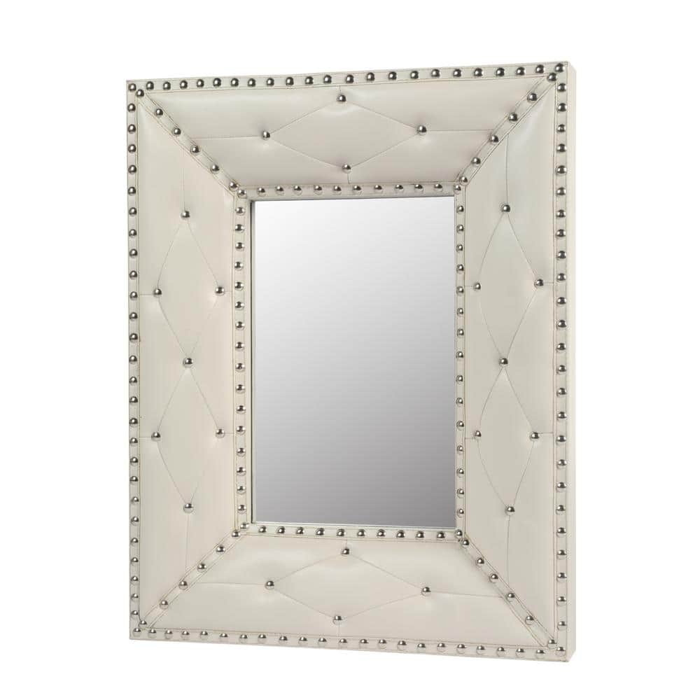 White 21 in. W x 26 in. H Art Deco Rectangle Glass Framed Mirror Bathroom M