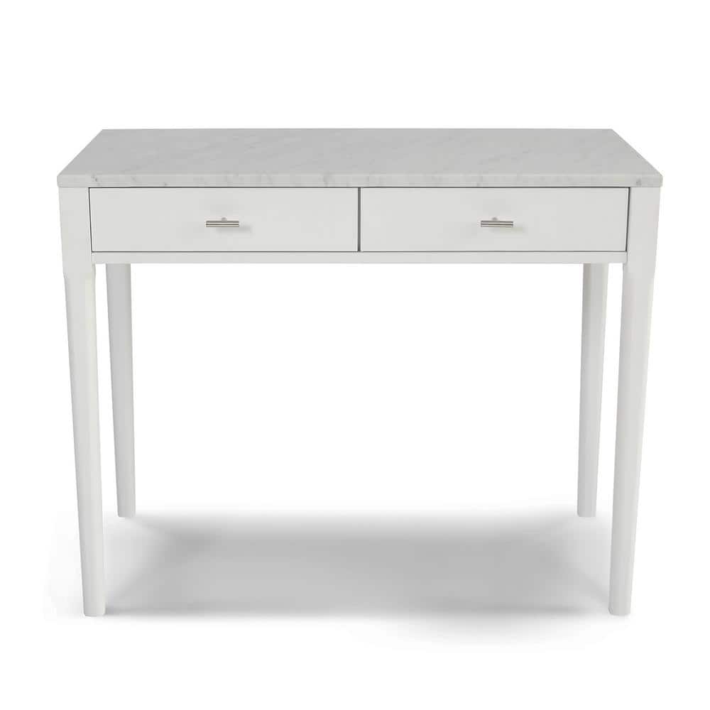 Sleek Carrara Marble & Wood Console Table with Storage - 36"