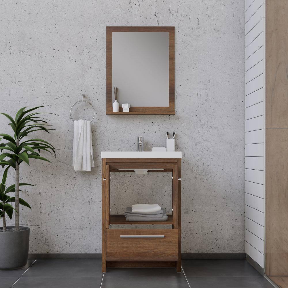 Alya 24" Rosewood Brown MDF Freestanding Bathroom Vanity with White Acrylic Sink