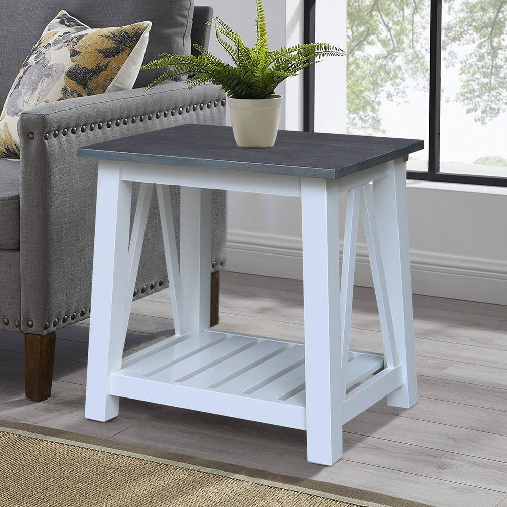 Surrey 31'' Solid Parawood End Table in White & Heather Gray