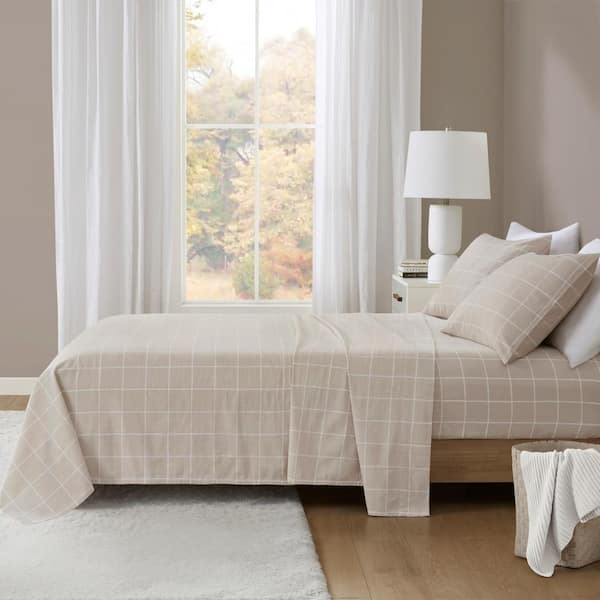 Beautyrest Oversized Cotton Flannel 4-Piece Beige Windowpane Queen Sheet  Set BR20-1857 - The Home Depot