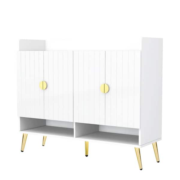Polibi 39.40 in. H x 47.20 in. W White Shoe Storage Cabinet with Adjustable Shelves and Doors
