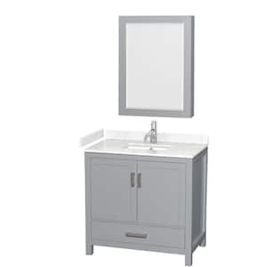 Sheffield 36 in. W x 22 in. D x 35 in. H Single Bath Vanity in Gray with Carrara Cultured Marble Top and MC Mirror