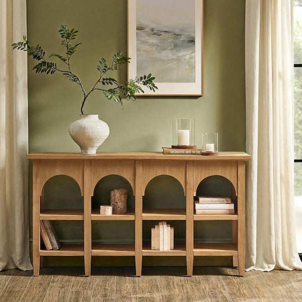 JAYDEN CREATION I 56 in. Oak Rectangle Wood Console Table with Solid ...