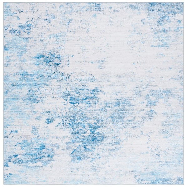 Malibu Beige/Turquoise 6 ft. x 6 ft. Machine Washable Patchy Distressed Square Area Rug