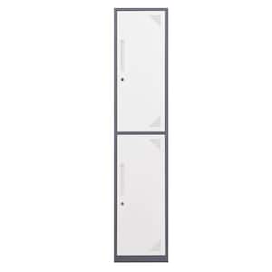 Double Tier Metal Locker Cabinet with Doors and Keys in Grey White Storage Lockers 17 in. D x 15 in. W x 71 in. H