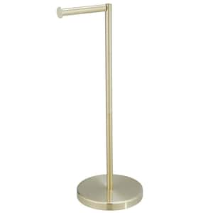 Round Free Standing Toilet Paper Holder Toilet Paper Roll Holder with Weighted Base Rustproof in Brushed Gold