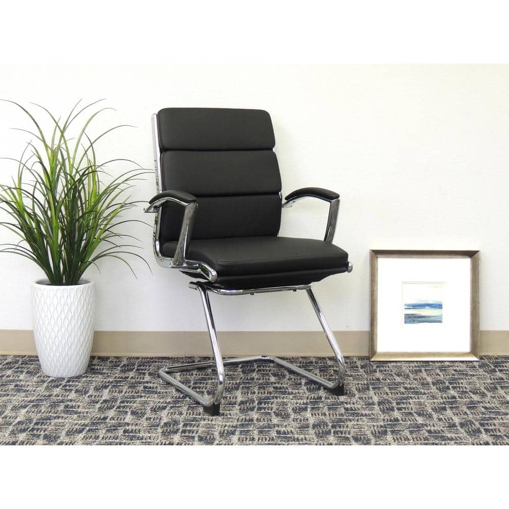Modern Executive CaressoftPlus Guest Chair with Chrome Frame, Black