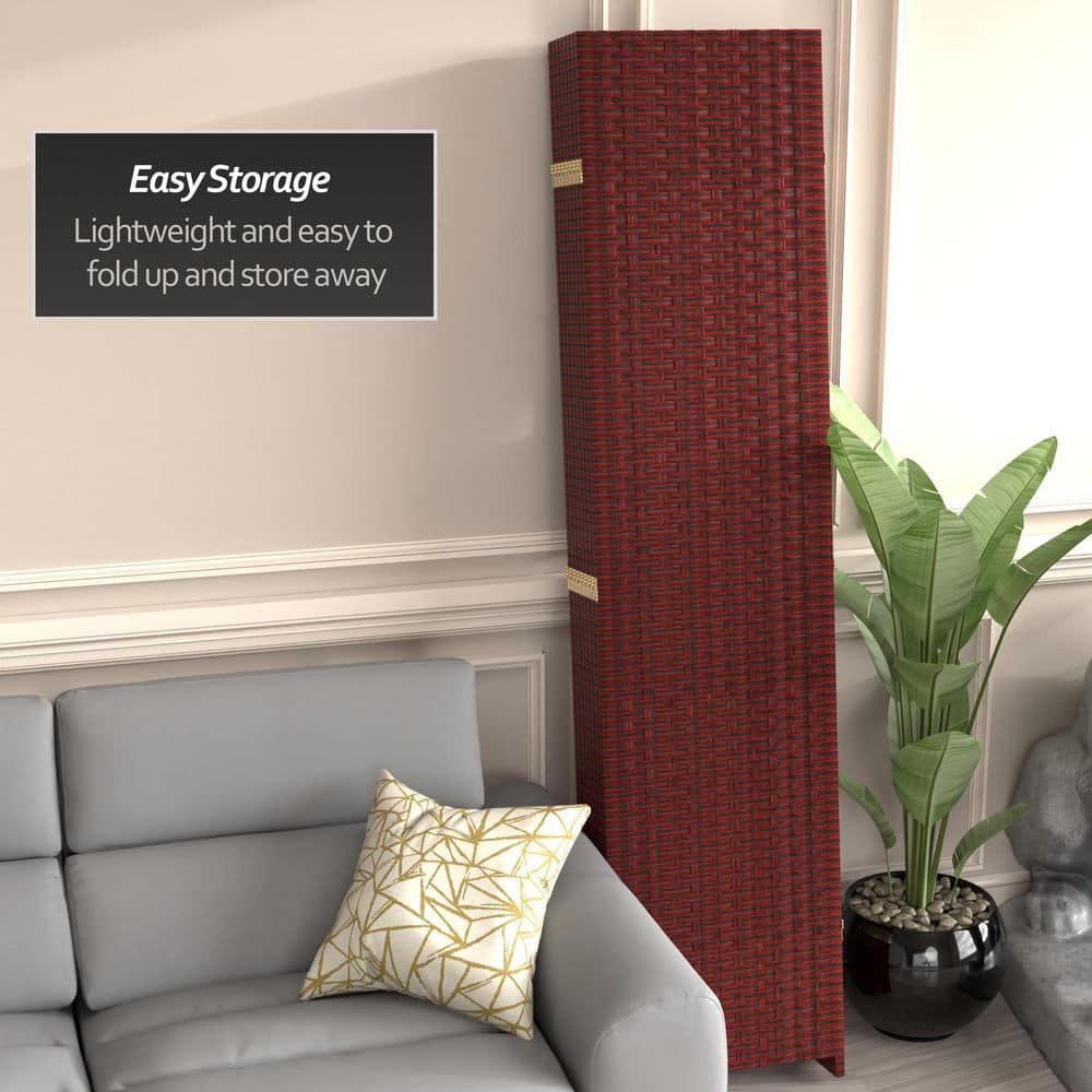 Red and Black 7 Ft Tall Woven Fiber 8-Panel Room Divider