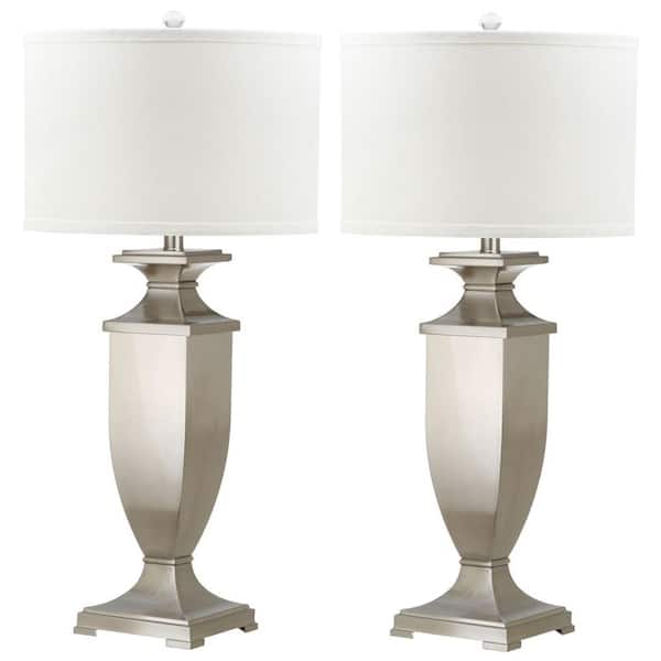 SAFAVIEH Ambler 31.5 in. Brushed Nickel Urn Table Lamp with White Shade (Set of 2)